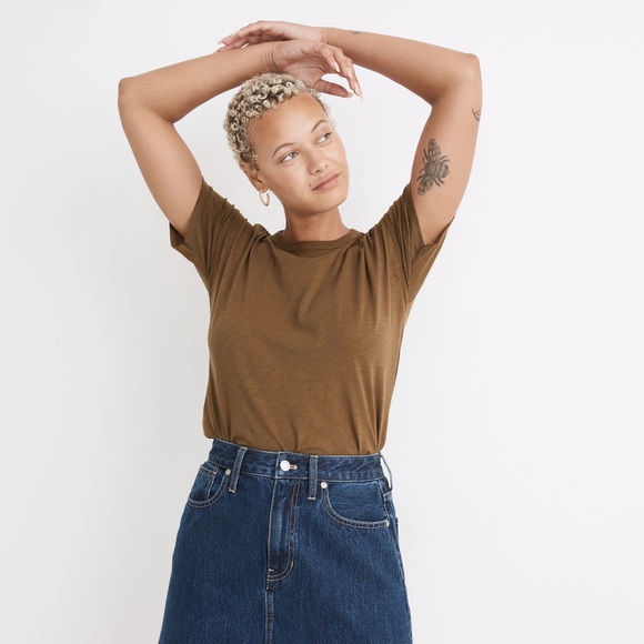 Madewell Tops - Madewell Golden Spinach Short Sleeve Whisper Cotton Rib Crewneck Tee